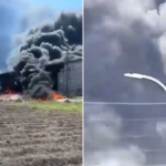 Explosión por choque entre pipa y tren desata incendio en Querétaro